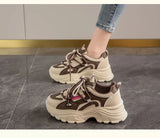 Xajzpa Women's Leather Dad Shoes Spring Autumn Lightweight Cotton Breathable Comfortable Casual Sports Sneakers