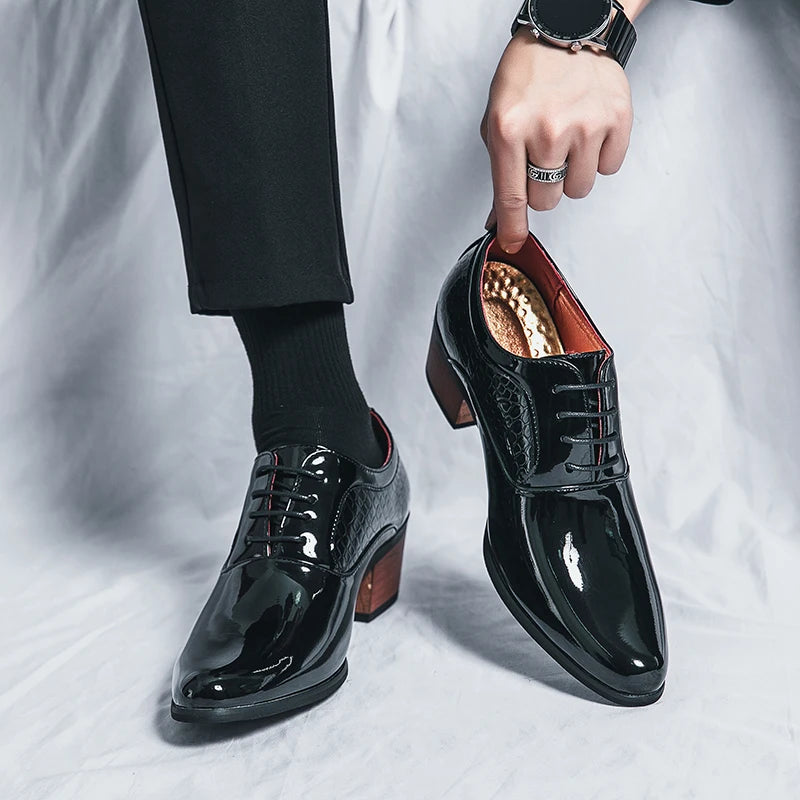 Xajzpa New men's lace up Oxford shoes genuine leather high heels club classic pointed casual fashion shoes new style