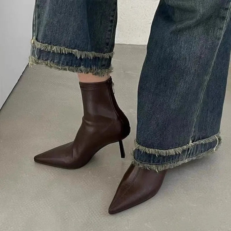 Xajzpa New Style Luxury Women's Fashion Pointed Toe Ankle Boots Women Wedding Party Shoes Winter Autumn Slim Short Ladies Boots