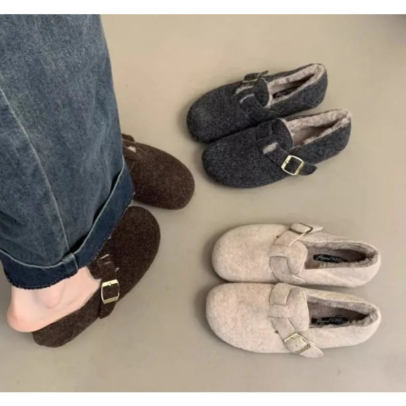 Xajzpa Winter Shoes Women Round Toe Slip-on Female Footwear Loafers Fur Casual Sneaker Autumn Modis Slip on Dress Moccasin New Fall