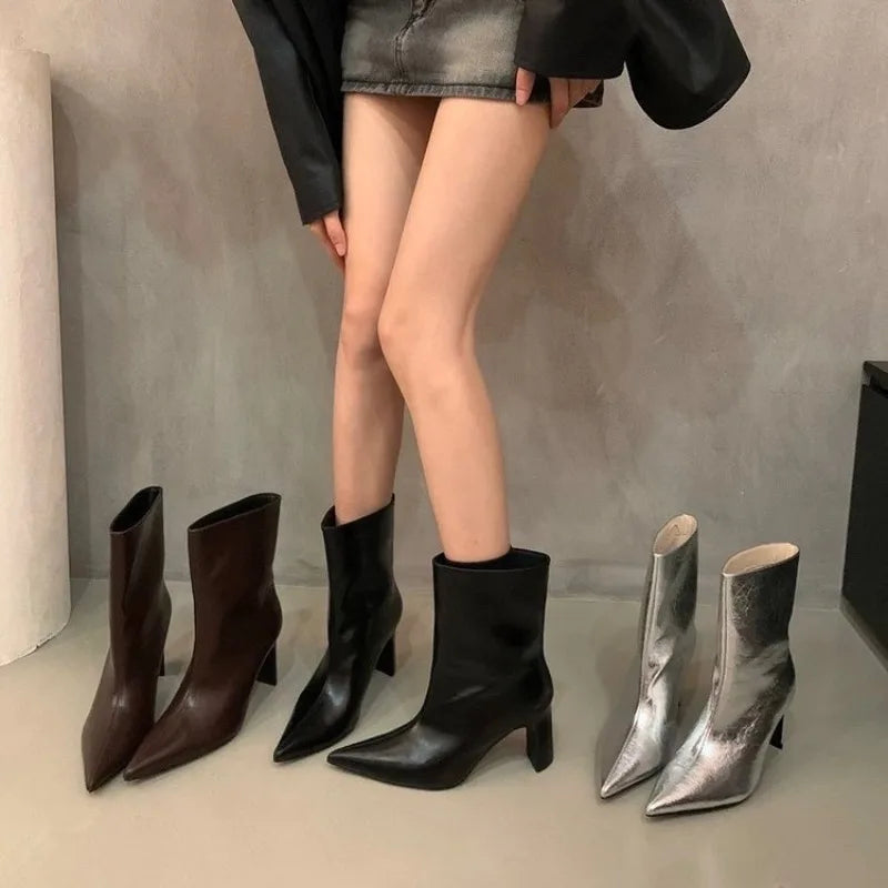 Xajzpa New Style Fashion Women's Black Winter Zipper Warm Plush Ankle Boots Women Square Heel Zip Lady Footwear Shoes Super Big Size