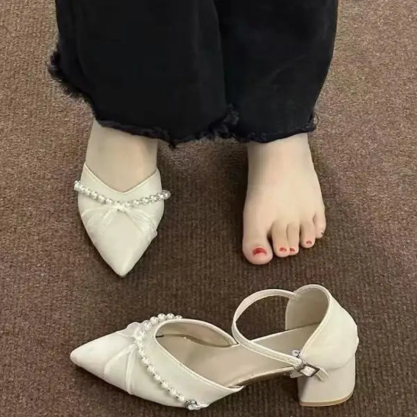 Xajzpa Summer Pointed Heel Sandals Mary Jane Comfort Shoes for Women Suit Female Beige Med Espadrilles Platform Girl