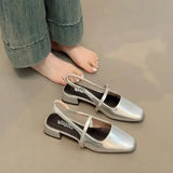 Xajzpa Open Shoes Heel Mary Jane Square Toe Chunky Sandals Women's Block Girls Clear New Low Retro Silver Scandals Janes Women's S