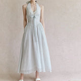 Xajzpa Fashion Casual Dress Women's V Neck Sleeveless Bow Waist Retraction A Line Dresses 2025 Summer New Tide