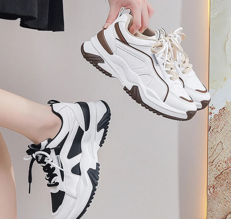 Xajzpa Women's Spring New Breathable Student Casual Shoes Thick Bottom Increased Height Simple Comfortable Versatile Sports Shoes