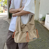 Xajzpa Casual Style Student Sports Shoulder Bag Nylon Women Drawstring Commuter Work Clothes Bag Neutral Lightweight Men Crossbody Bag