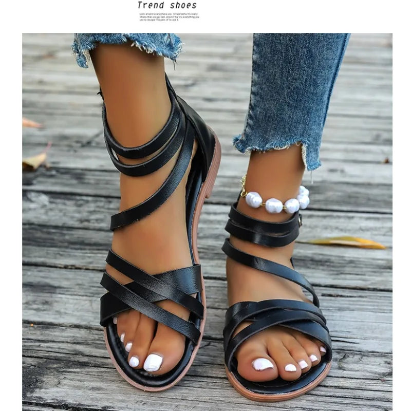 Xajzpa New Women Summer Shoes Gladiator Gothic Flip Flops Woman Slippers Flats Low Heel Buckle Trending Sports Beach Casual Sandalias