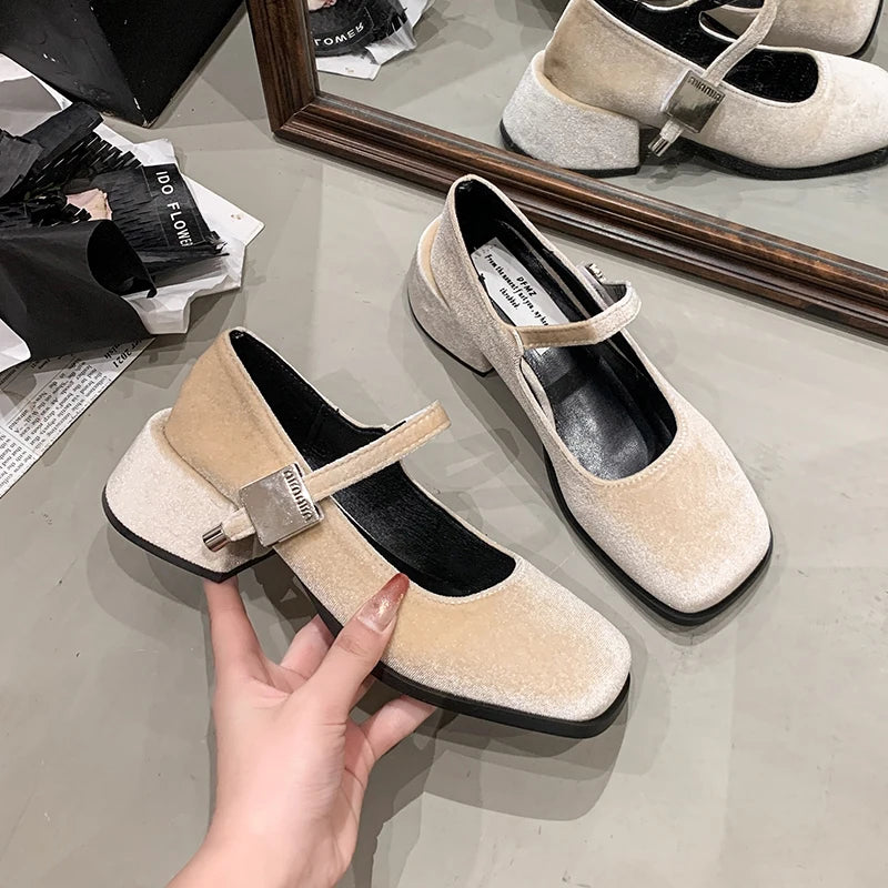 Xajzpa Spring Autumn Women's Luxury Mary Jane Shoes Square Toe Shallow Buckle Ladies Elegant Sole Ballte Shoes Casual Loafers Shoes