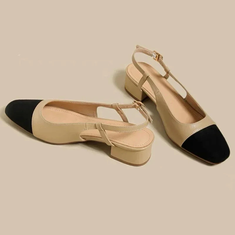 Xajzpa New 2025 Summer Women's Sandals Elegant Medium Heel Toe Mules Comfortable Office Women's Shoes Buckle Heels Dress Shoes