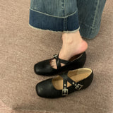 Xajzpa Square Toe Shallow Mouth Grandma Shoes Clogs Platform Increas Height Women's Moccasins Female Footwear Summer Creepers Retro New