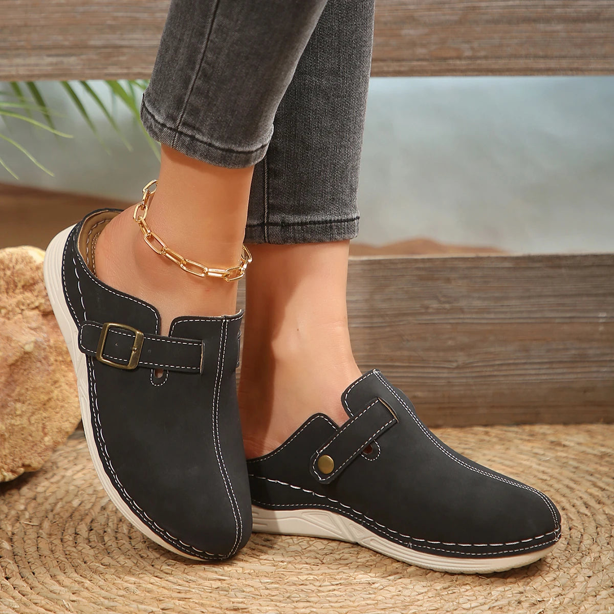 Xajzpa Large Size 42 Baotou Half Slippers for Women Spring Summer Shoes New Fashion Casual Solid Lightweight Outside Wear Slipper