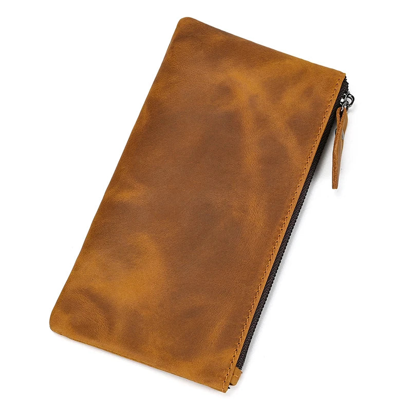 Xajzpa Men Women's Leather Purse Cellphone Pouch Iphone Bag Single Zipper Long Purse Slim Wallet for Coins Man Woman for Card Cash