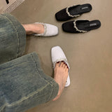 Xajzpa Square Toe Flat Shoes Female Womens Slippers Outdoor Glitter Slides Pantofle Cover Jelly Soft Crystal Scandals Flat Shoes F