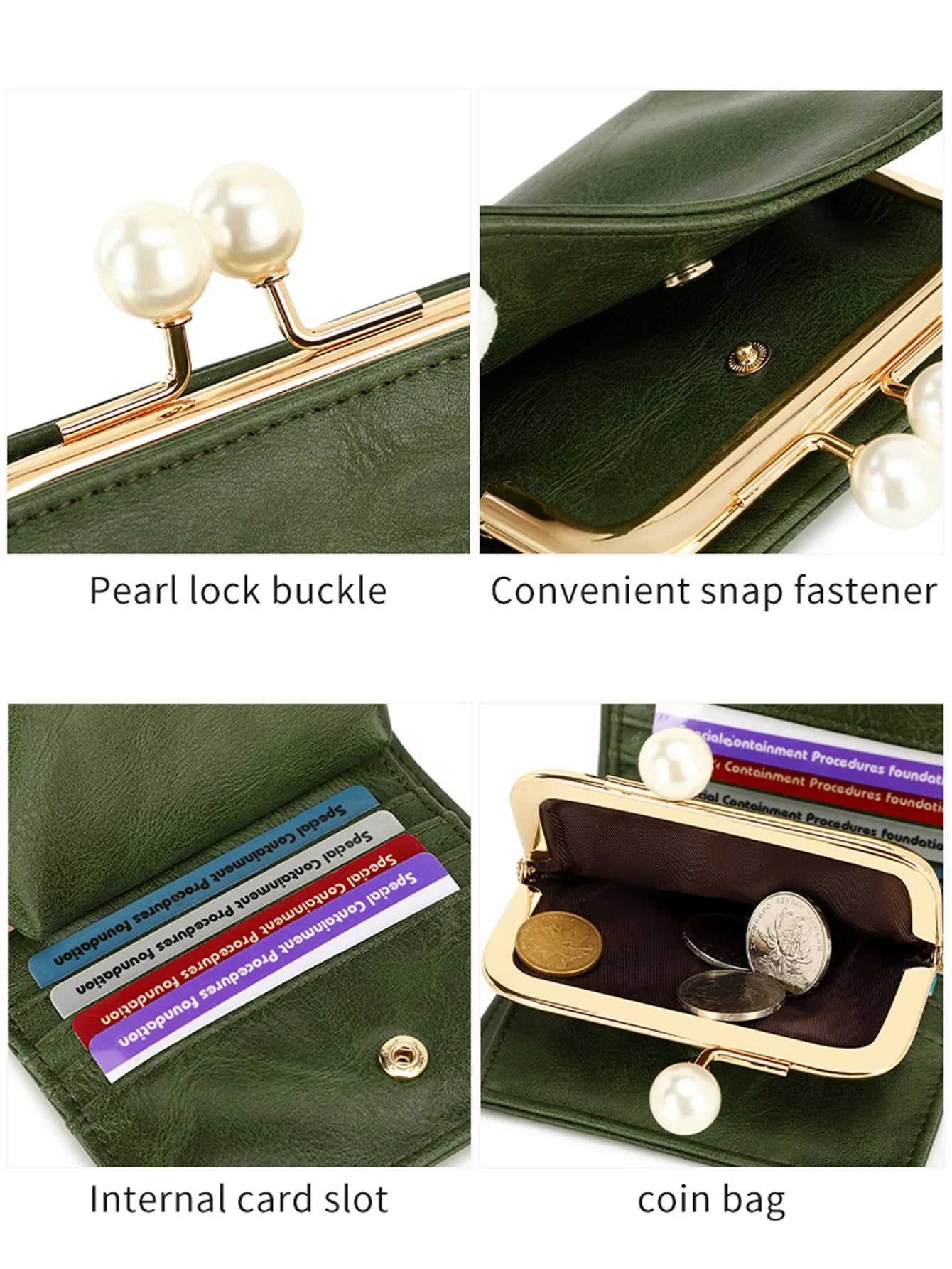 Xajzpa Women's Wallet Short Compact Three Layer Large Capacity Retro Pearl Wallet High Quality PU Leather Multi Card Seat/Coin Zero Wallet