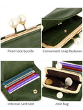 Xajzpa Women's Wallet Short Compact Three Layer Large Capacity Retro Pearl Wallet High Quality PU Leather Multi Card Seat/Coin Zero Wallet