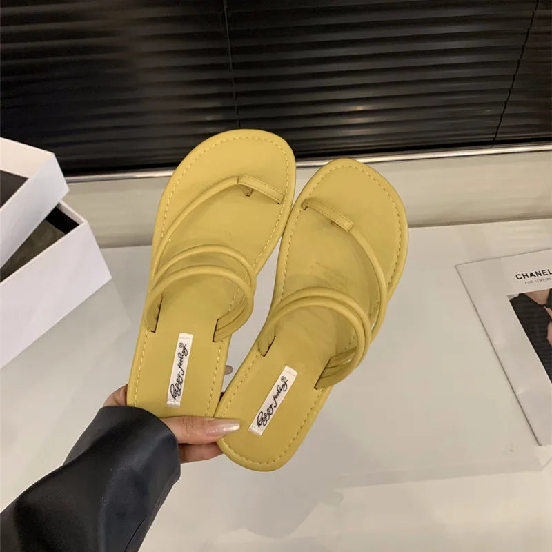 Xajzpa Summer New Brand Women Slippers Fashion Narrow Band Ladies Elegant Slides Flat Heel Outdoor Gladiator Shoes Beach Shoes