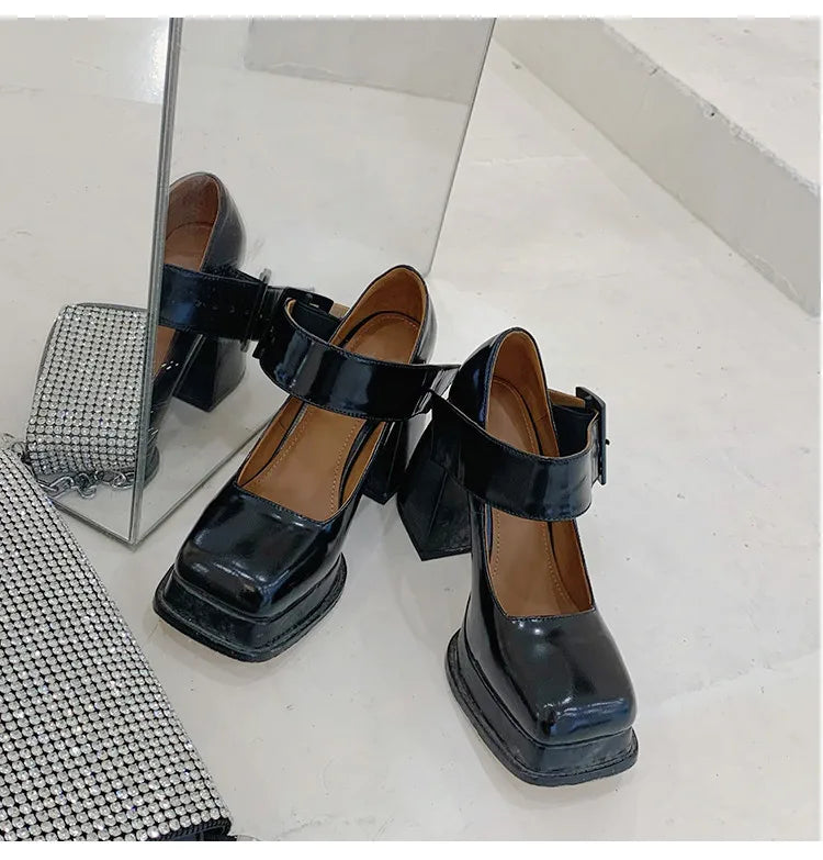 Xajzpa New Retro Mary Jane High Heels Women Shoes Fashion Chunky Heel Pumps Platform Ankle Buckle Japanese Uniform Ladies Shoes