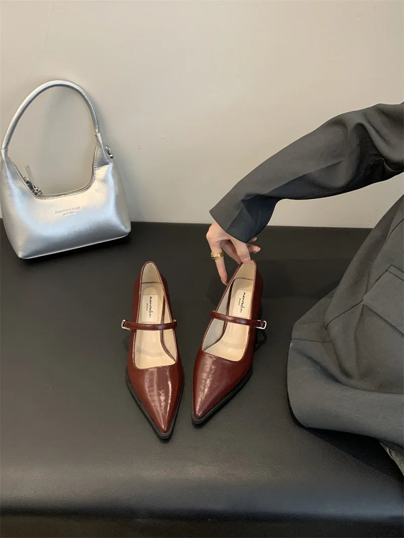 Xajzpa Retro Style Thick Heel Spring and Autumn Women Mary Jane Shoes Fashion Shallow Pointed Toe Ladies Comfort Office Pumps Footwear