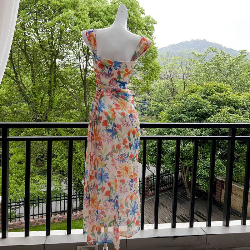 Xajzpa Fashion Women Dress Sleeveless Square Collar Print Female Summer Evening Party Dresses New Tide