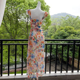 Xajzpa Fashion Women Dress Sleeveless Square Collar Print Female Summer Evening Party Dresses New Tide