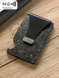 Xajzpa Carbon Fiber Forged Aluminum Credit Card Holder Wallet RFID Women's and Men's Intelligent Pop-up Wallet Black Metal Wallet