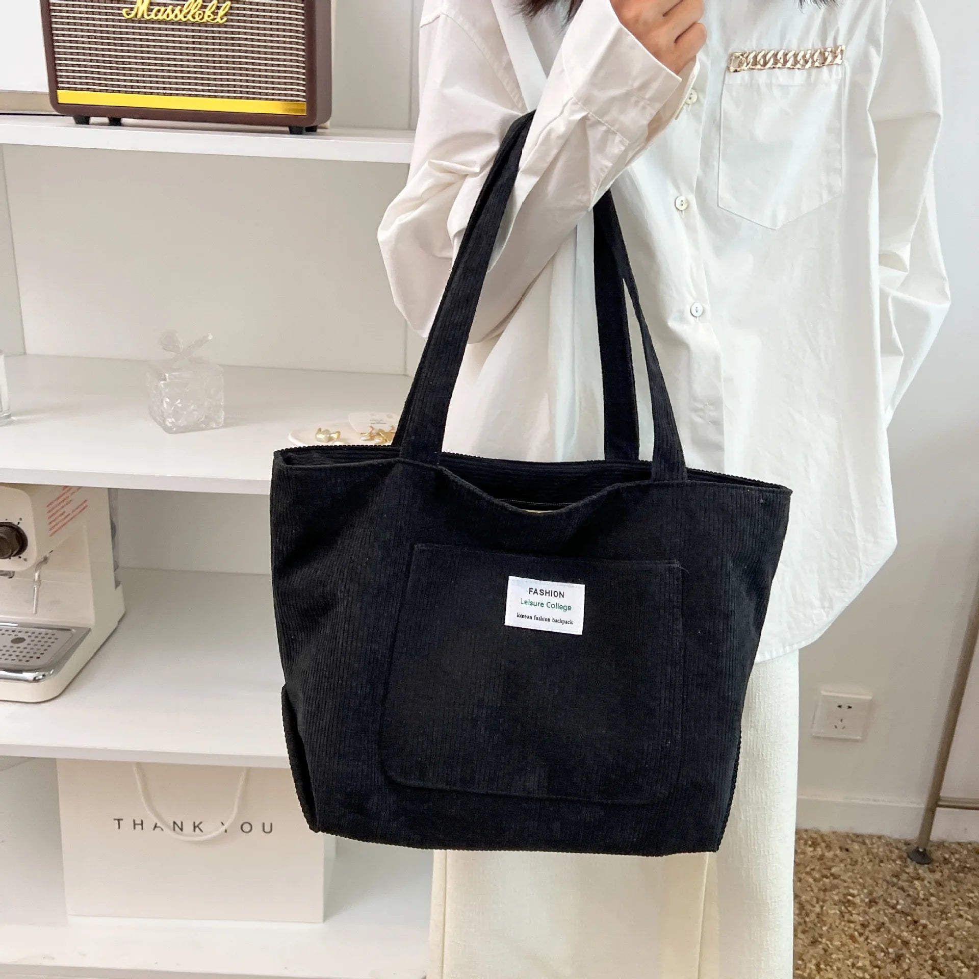 Xajzpa Large Capacity Corduroy Shoulder Bag New Fashion Simple Handbag Leisure Student Side Bags for Woman