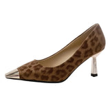 Xajzpa New Style Luxury Women's Fashion HIgh Heels for Women Shallow-Mouth Single Shoes Leather Sheepskin Leopard Print Shoes