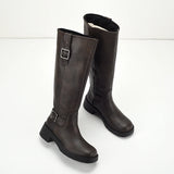 Xajzpa Med Heel Boots Zipper Female Shoes Round Toe Over-the-Knee Ladies Lolita Rubber Leather Flat Mixed Colors  Short Plush Retro PU