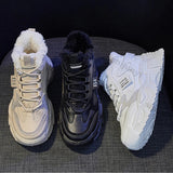 Xajzpa Fashion Platform Sneakers for Women Winter Thick Bottom Lace Up Walking Shoes Ladies Comfort Non Slip Sports Warm Cotton Shoes