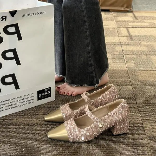 Xajzpa Summer Women's Shoes Sandals Ladies Beige High Heels Branded Pumps 2025 Sweet African 12cm Fashion Spring Latest Block Brief