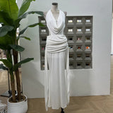 Xajzpa Fashion Solid Color Folds Dress Women's Halterneck Sleeveless Backless Casual Dresses 2025 Summer New Tide