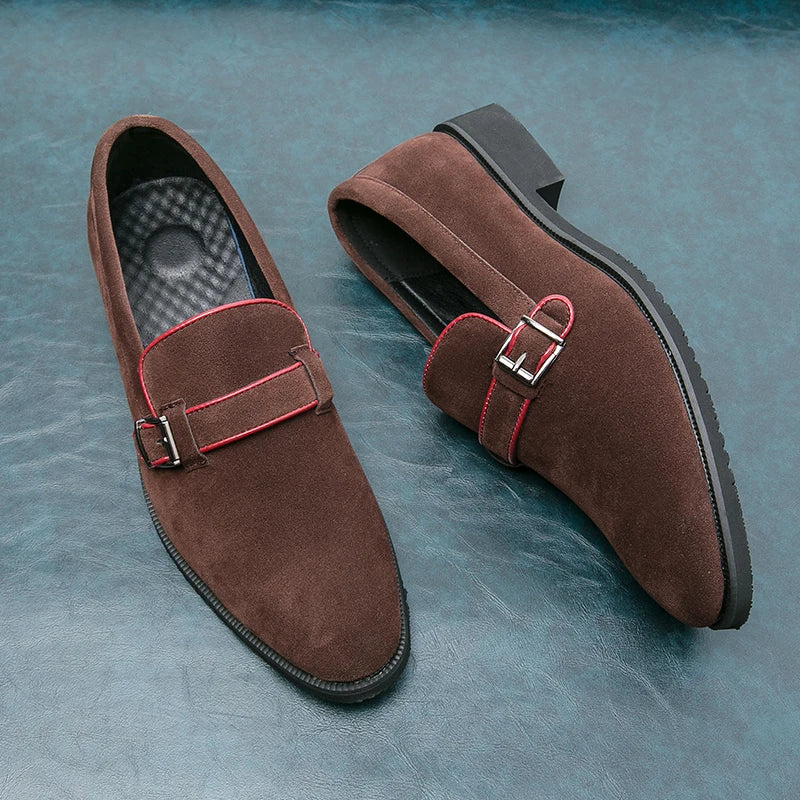 Xajzpa 2025 British style simple business dress shoes men's leather frosted flip fur loafers slip-on pointy peas casual shoes