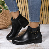 Xajzpa Pu Leather Classics Black Thick Heel Ankle Boots Metal Zipper Low Platform Woman Shoes Winter Round Toe Slip On Short Boots