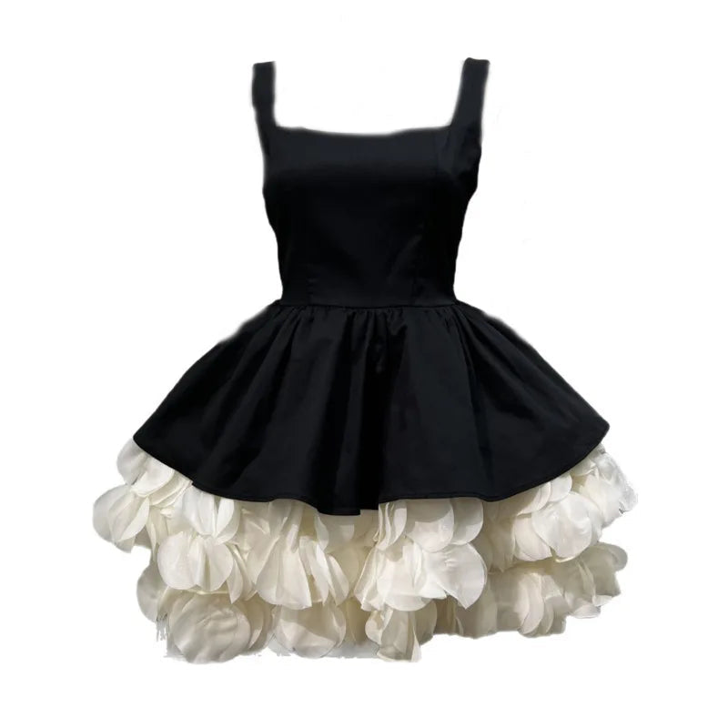 Xajzpa Fashion Patchwork Dress Women's Square Collar Sleeveless Casual A Line Dresses 2025 Summer New Tide