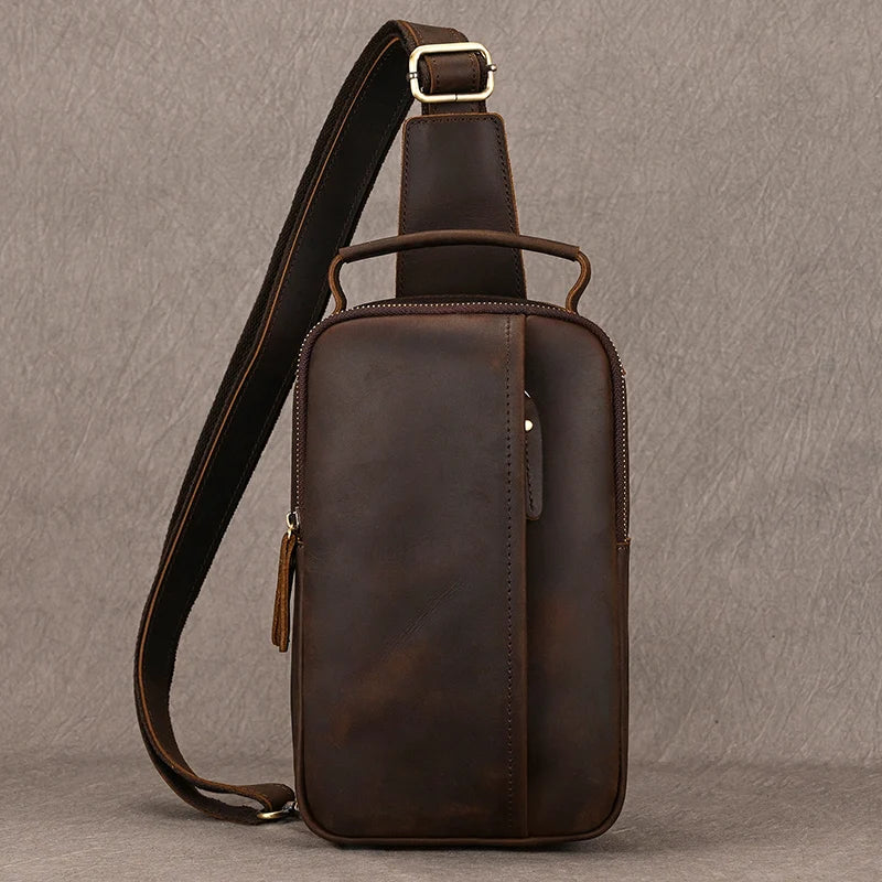 Xajzpa High Quality Big Chest Bag Real Cowhide Leather Chest Bags Crazy Horse Leather Men's Sling Bag Chest Pack For Man Male