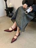 Xajzpa Retro Style Thick Heel Spring and Autumn Women Mary Jane Shoes Fashion Shallow Pointed Toe Ladies Comfort Office Pumps Footwear