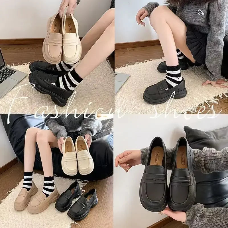 Xajzpa Retro Soft Bottom British JK Style Women's 2025 Spring New Slip on Casual Loafers Round Toe Flat Heel PVC Fashion Shoes