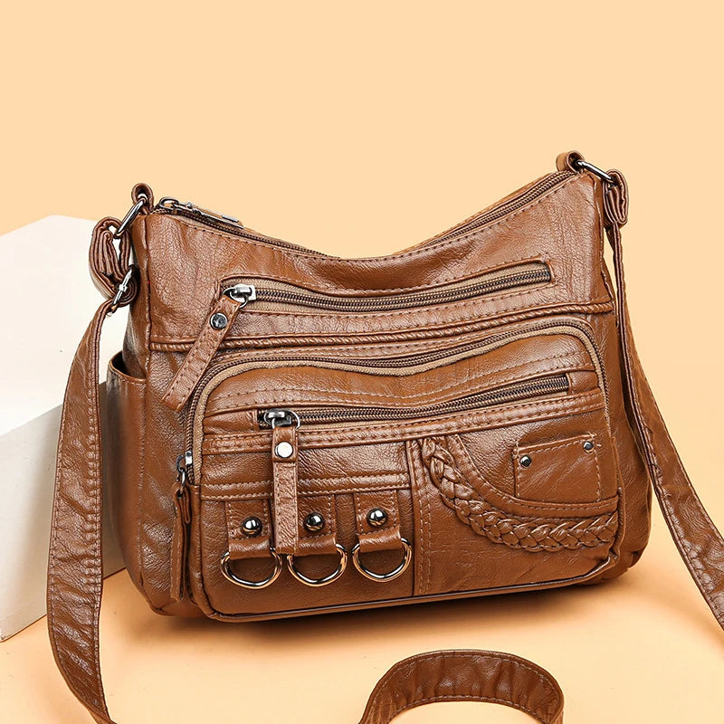 Xajzpa Vintage Pu Leather Luxury Purses and Handbags High Quality Women's Bag Design Multi-pocket Ladies Crossbody Shoulder Bags