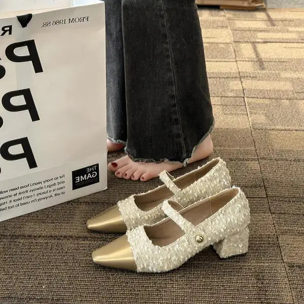 Xajzpa Summer Women's Shoes Sandals Ladies Beige High Heels Branded Pumps 2025 Sweet African 12cm Fashion Spring Latest Block Brief