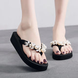 Xajzpa On A Wedge Slippers Casual String Bead Beach Shoes Platform Rubber Flip Flops Slides Slipers Women Heeled Mules Luxury Sabot Haw