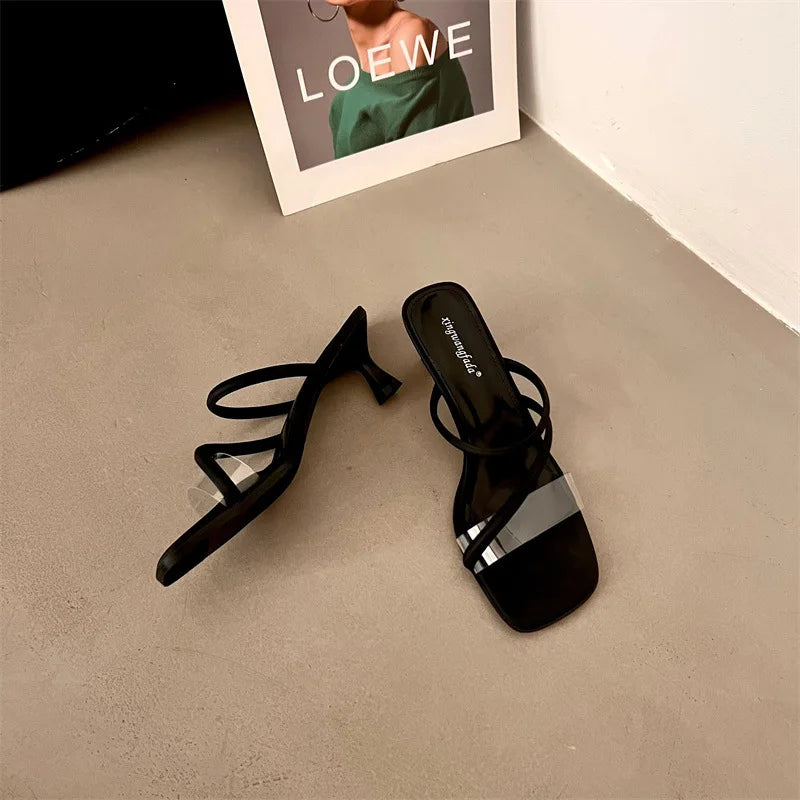 Xajzpa High-Heeled Shoes Lady Ladies' Slippers Med Rubber Flip Flops Slipers Women Jelly Slides Low Fashion Hawaiian Transparent T