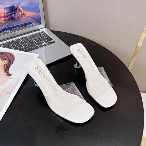 Xajzpa Transparent Slippers Glitter Slides Shoes Thin Heels Heeled Mules Slipers Women Jelly Silver High 2025 Pumps Scandals Glitter Sl