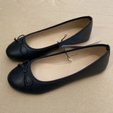 Xajzpa Elegant Bowknot Ballerina Women's Flat Round Toe Comfort Slip-On Ladies Loafers Leather Single Mules Shoes