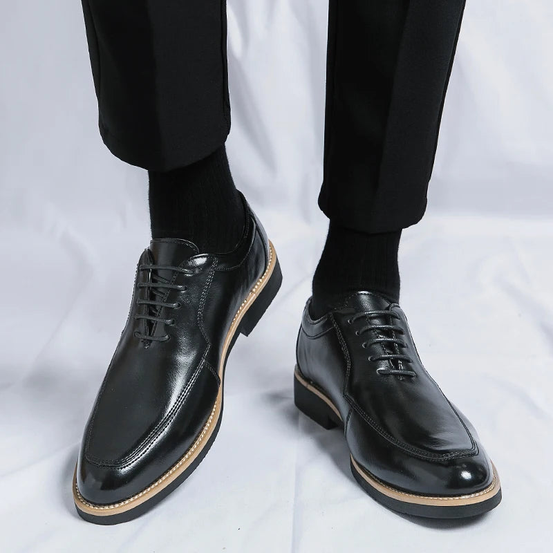 Xajzpa High end Brand Men's Shoes Formal Lace Sharp Smooth Casual Fashion Classic Elegant Business Leather Shoes