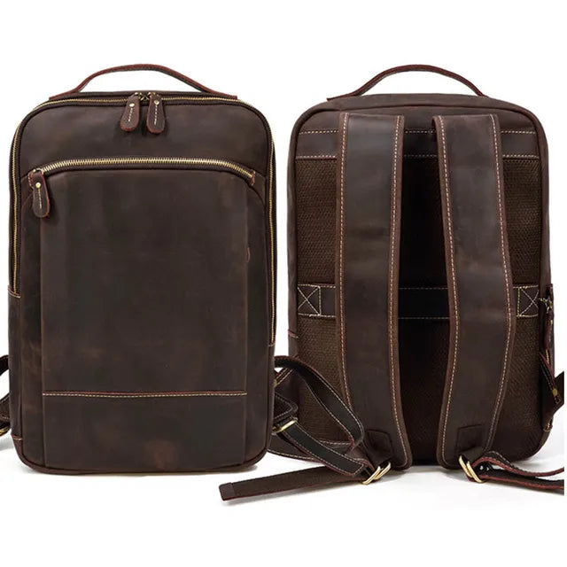 Xajzpa Genuine Leather Men Backpack15" Laptop Daypack Cow Leather School Bag Male Travel Bag Crazy Horse Leather Bagpack Male