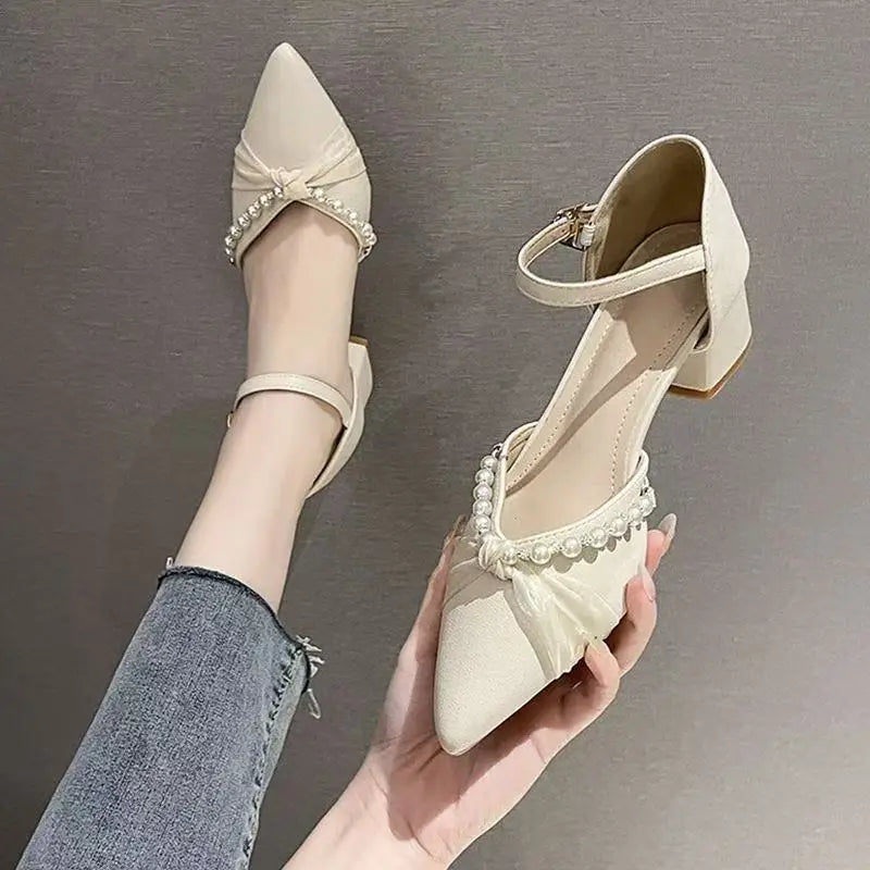 Xajzpa Summer Pointed Heel Sandals Mary Jane Comfort Shoes for Women Suit Female Beige Med Espadrilles Platform Girl