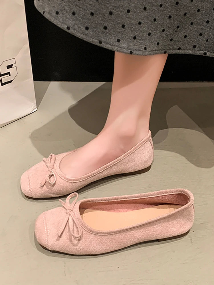 Xajzpa Shoes Fashion Women's Shallow Mouth Square Toe Soft Bow-Knot Female Footwear All-Match Moccasins Modis New Summer