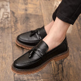 Xajzpa Men's Casual Fashion High Quality Tassel Breathable Luxury Brand Le Fu Mo Ka Xin Shoes, One Step Stepping Men's Flat Shoes