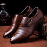 Xajzpa Men Formal Shoes Classic Business Pointed Leather Upper PU Leather Simple Buckle Design Easy To Wear Black Oversized Size 38-48