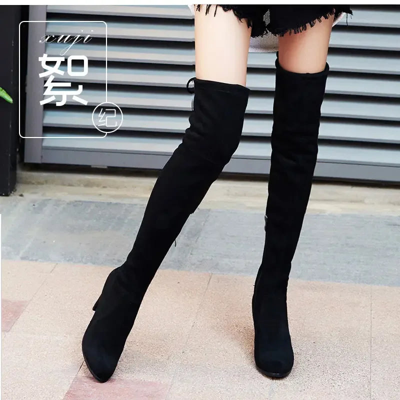 Xajzpa Autumn ladies Over the Knee Boots Outdoor thick heeled non slip shoe Fashion comfortable long boot New casual women's shoes